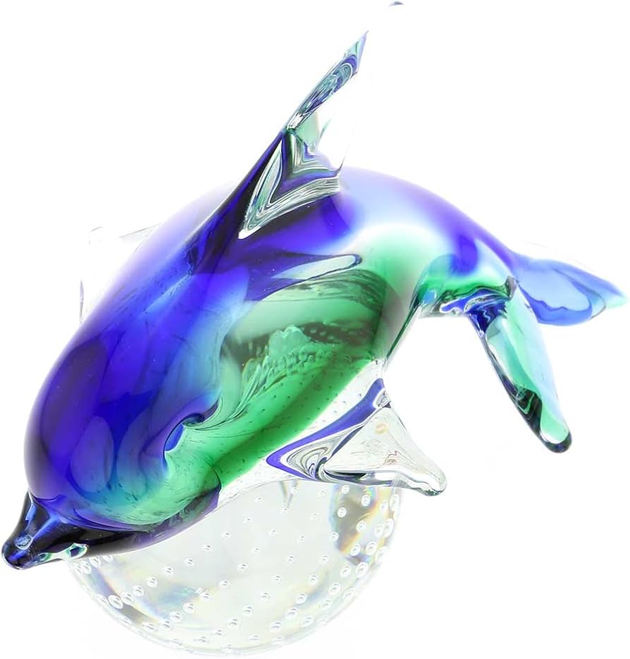 Amazon.co.jp: GlassOfVenice Murano Glass Dolphin on Base – 青と緑
