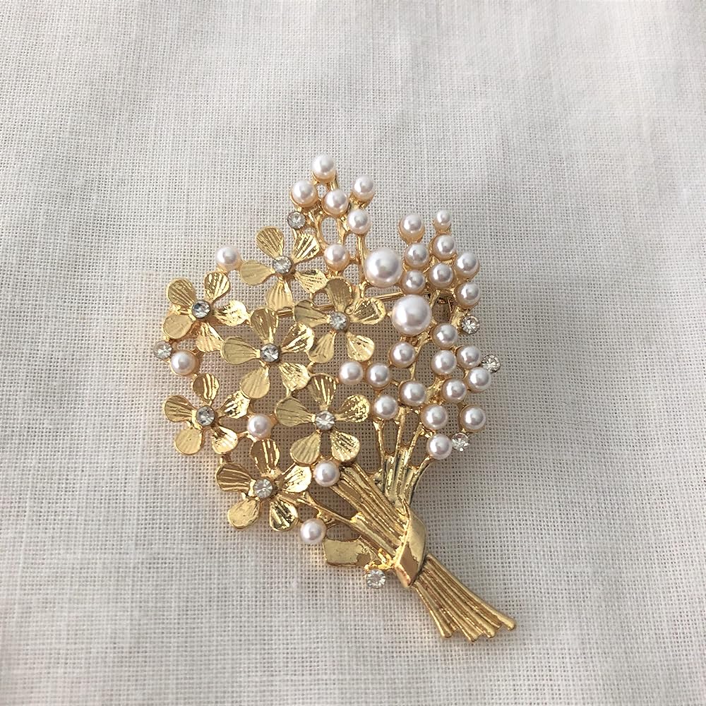 Amazon | ［CHERRY Knot］ブローチ 花束 パール 真珠 ゴールド 花