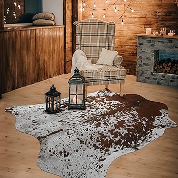 Amazon | LYENDOS カウハイドラグ 6.3 x 7フィート 牛皮 丈夫 滑り止め