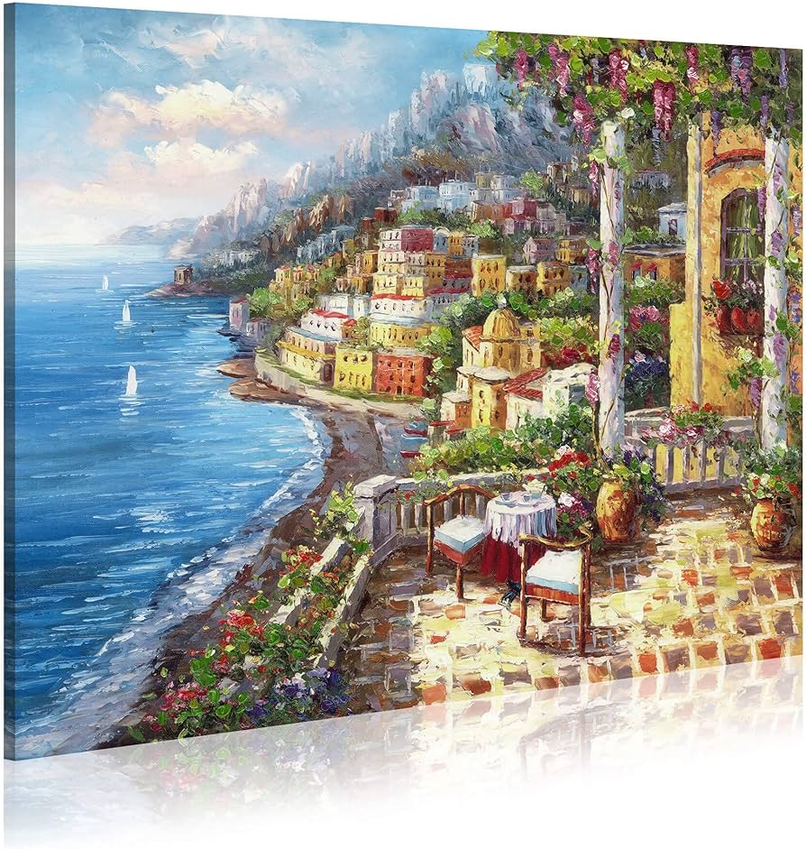 Amazon.co.jp: イタリア 絵画 油彩 キャンバス ウォールアート 地中海