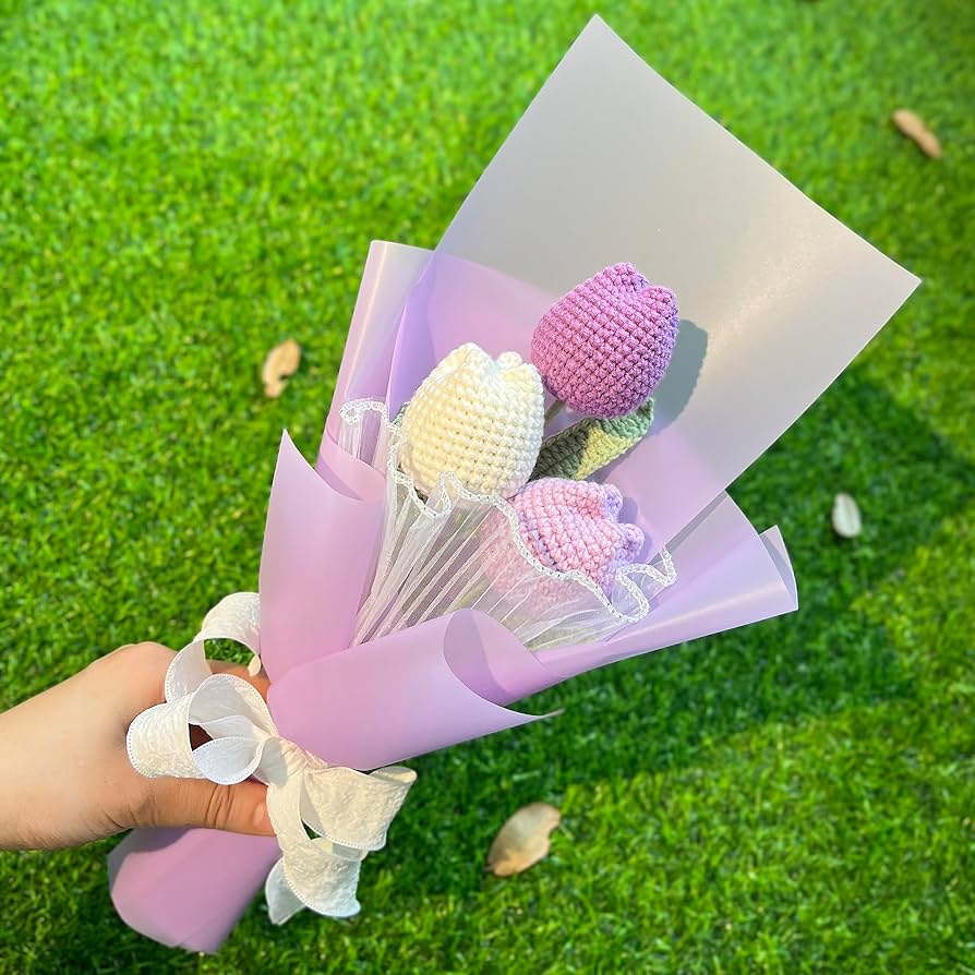 Amazon.com: JOMODECOR Handmade Crochet Tulip Flower Bouquet