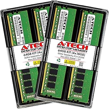 A-Tech 64GB (4x16GB) DDR4 2666 MHz UDIMM PC4-21300 (PC4-2666V