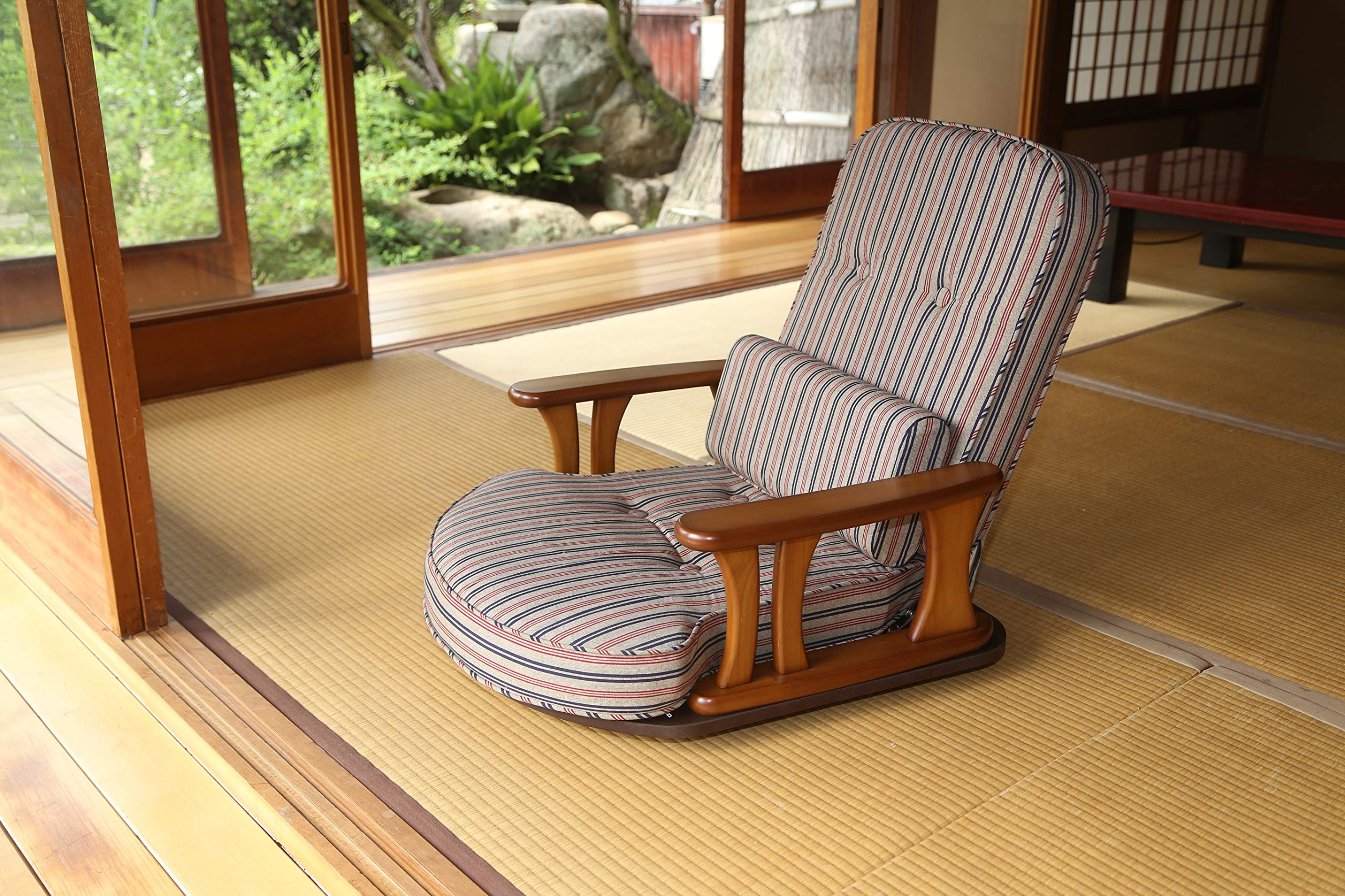 Amazon｜中居木工 肘付回転座椅子 NK-2200 赤縞 ロータイプ｜座椅子