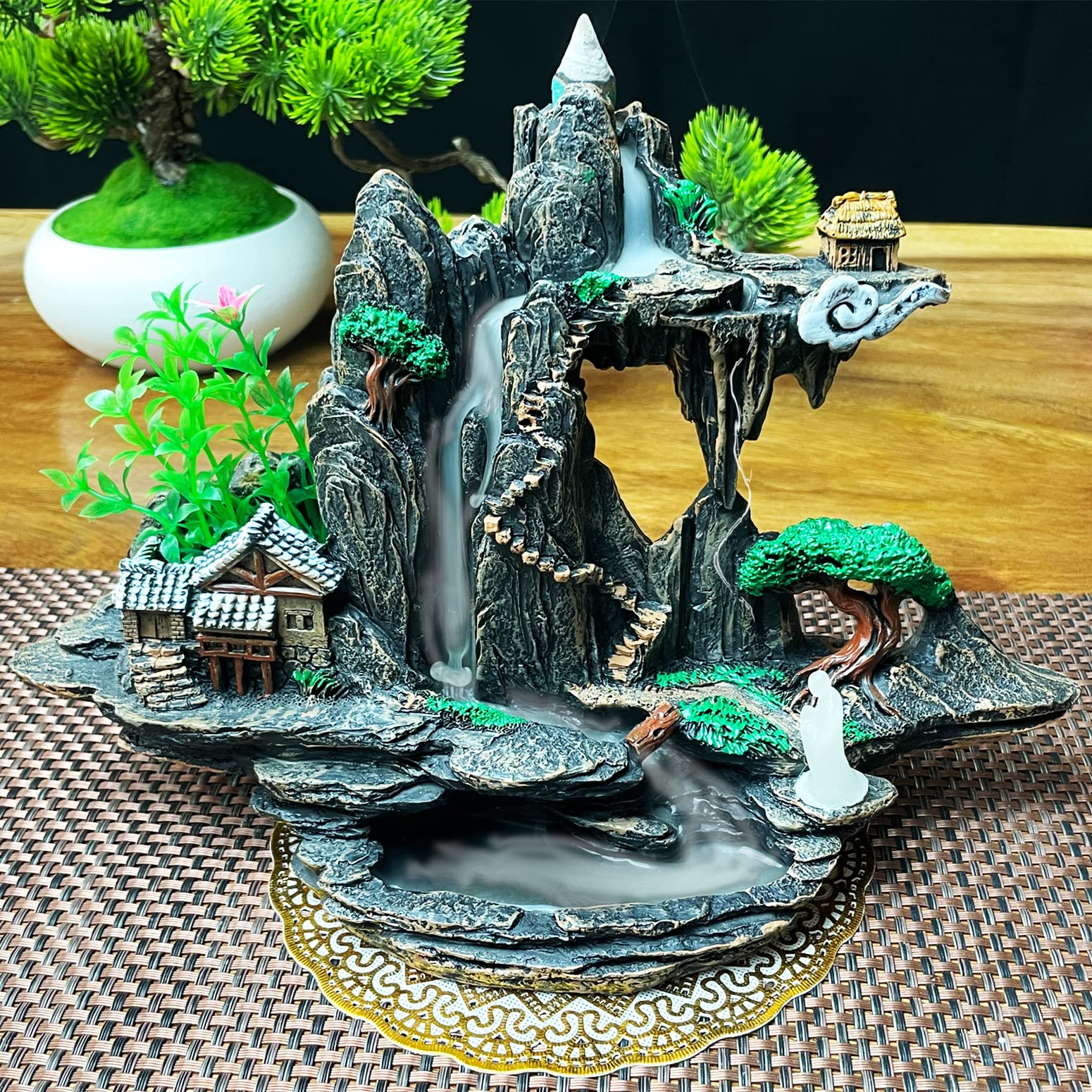 Amazon.co.jp: Zvaiuk 山 滝 香炉 バックフォール お香ホルダー 山 川