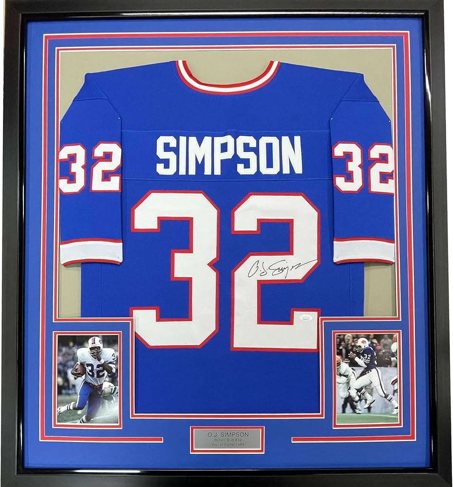 Framed Autographed/Signed OJ O.J. Simpson 33x42 Buffalo Blue