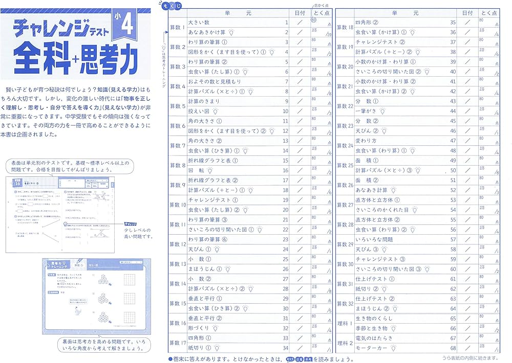 小学4年 チャレンジテスト 全科+思考力: 小学生向けドリル/見える学力+