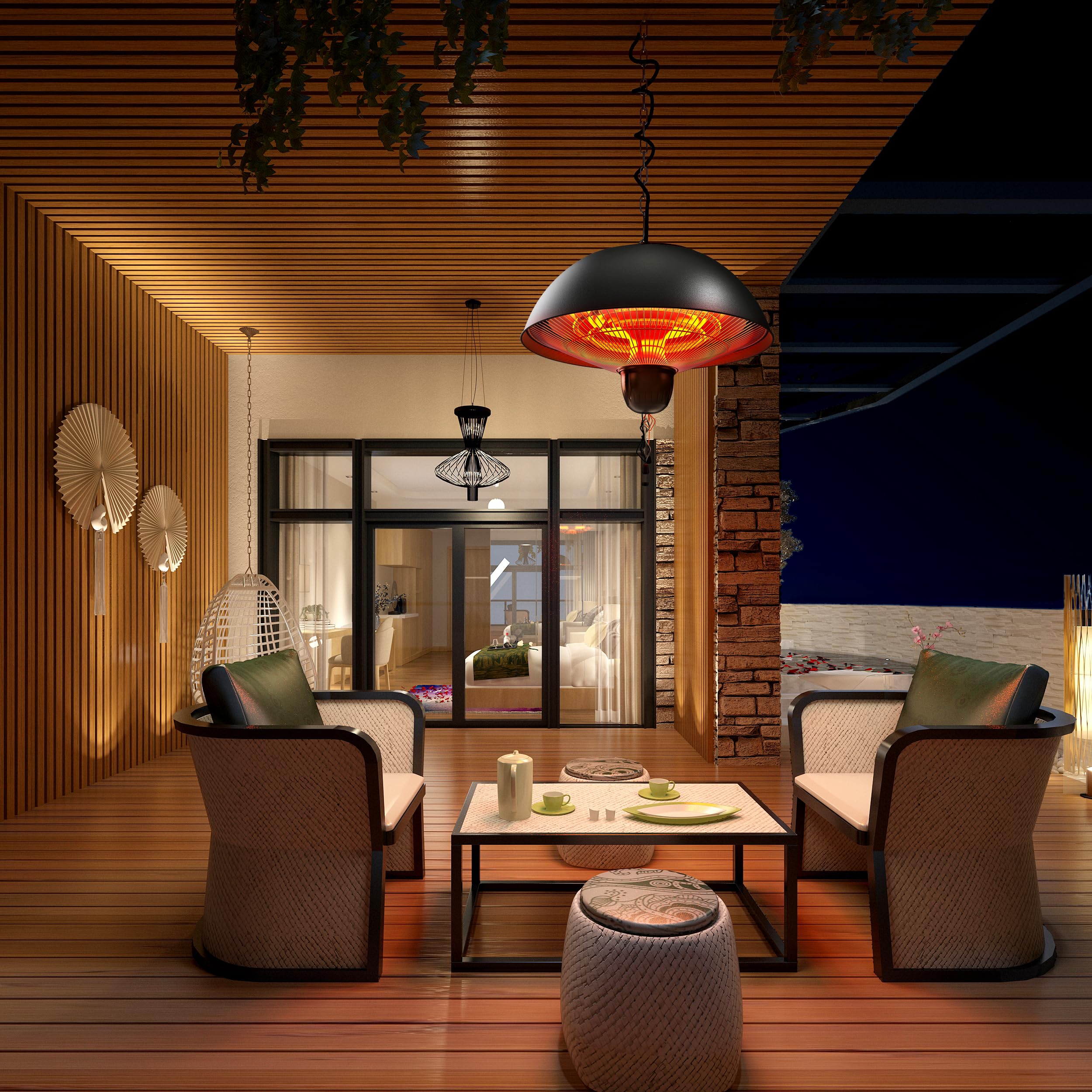 Amazon | 吊り下げ式パティオヒーター 屋外/屋内電気ヒーター 赤外線