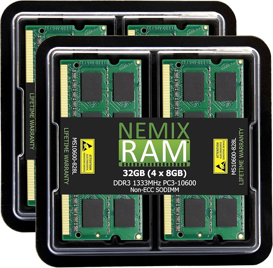 NEMIX RAM 32GB (4X8GB) DDR3 1333MHZ PC3-10600 2Rx8 1.35V 204-PIN