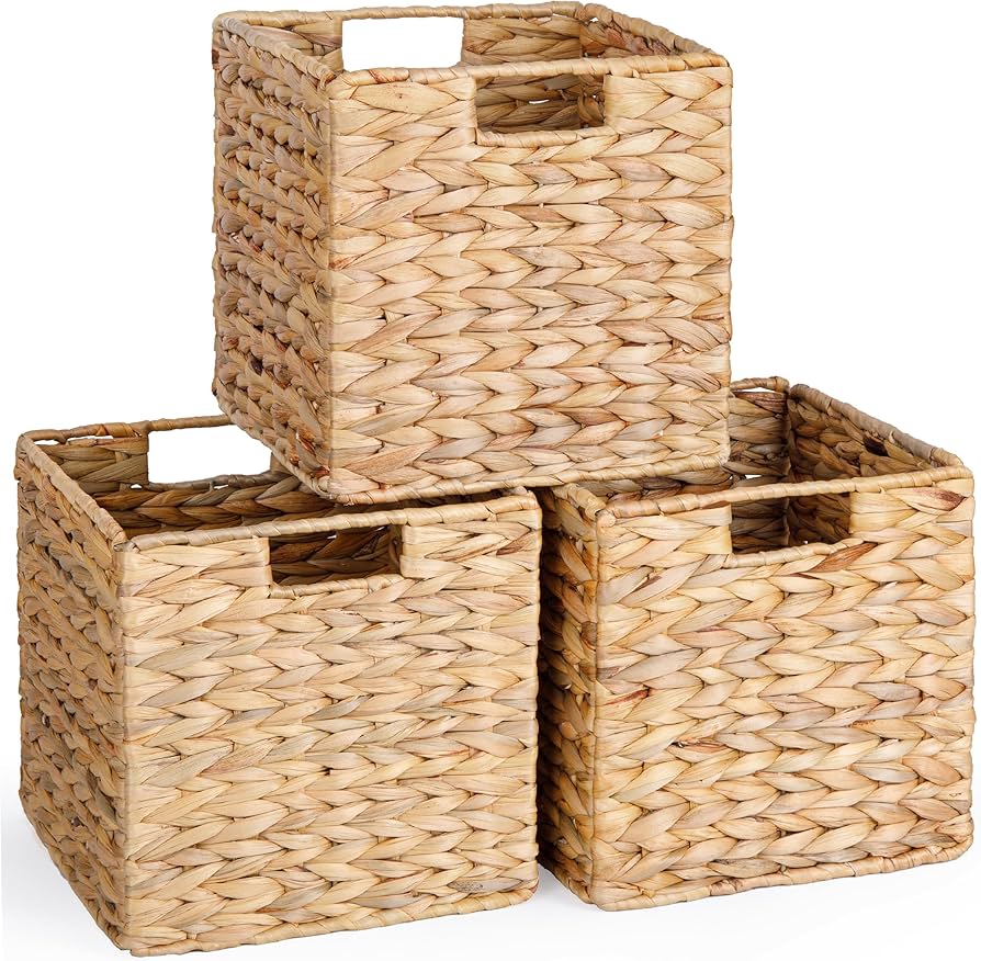 Amazon.com: 10.5x10.5 Water Hyacinth Storage Baskets, Collapsible