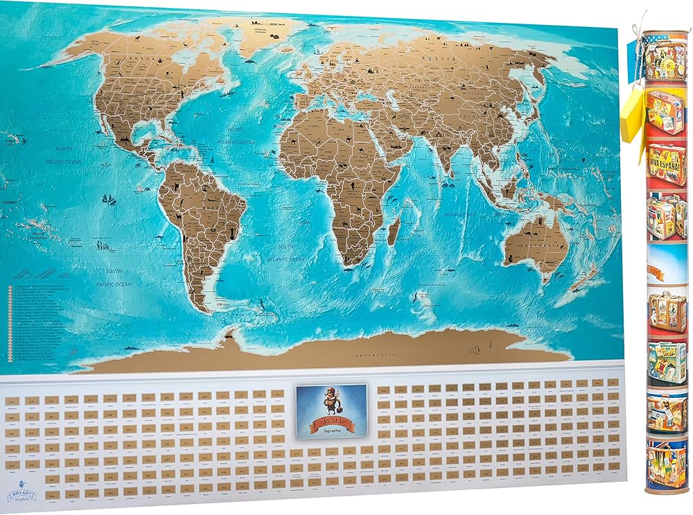 Amazon.co.jp: MyMap カラフル大型 スクラッチオフ世界地図 |35インチ