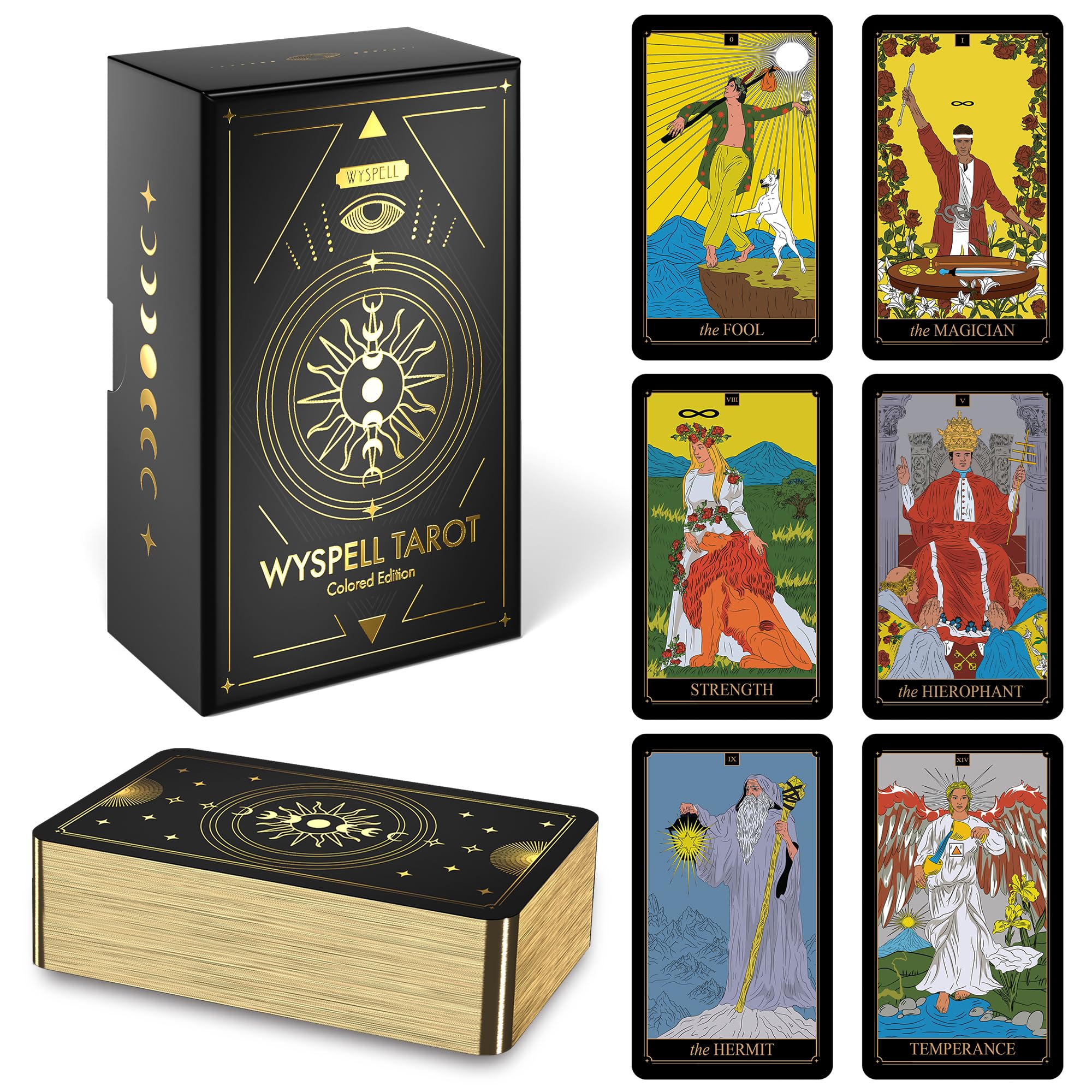 Wyspell Modern Tarot Cards with Guide Book for Beginners - Gold
