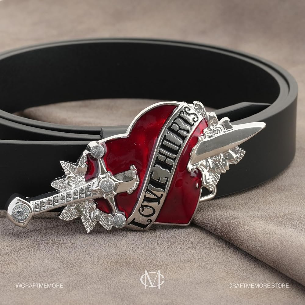 Amazon.com: CRAFTMEMORE Love Hurts Belt Buckle, Gothic Red Heart