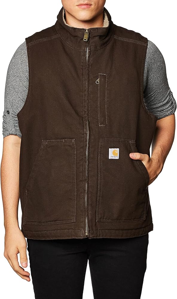 Carhartt Men's 104277 Washed Duck Mock Neck Vest - Sherpa Lined