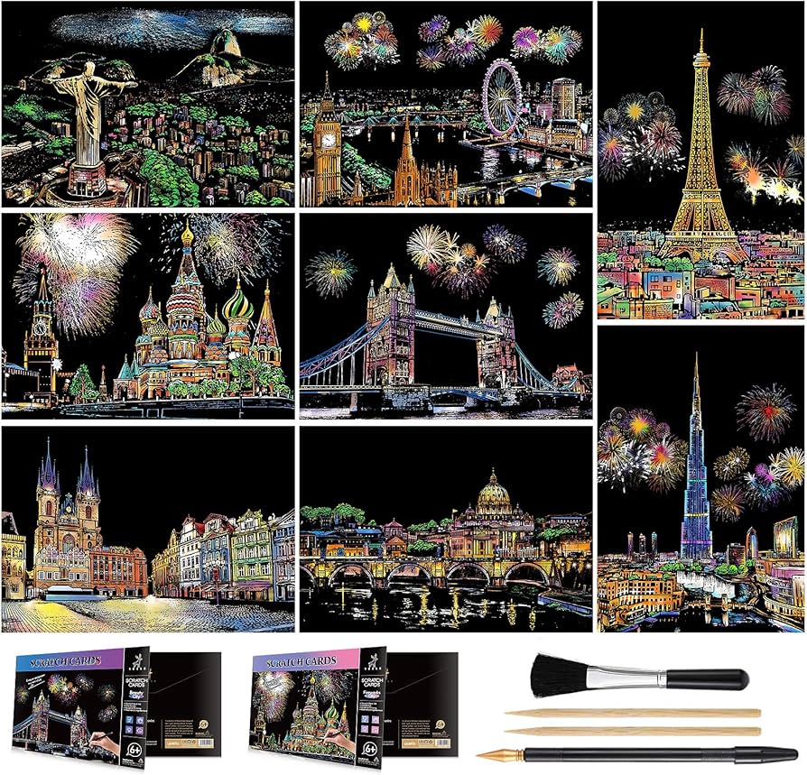 Amazon.co.jp: スクラッチアート 子供&大人用 レインボー彫刻 風景