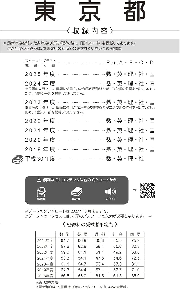 最新版 ＞ 東京都公立高校 2026年度版【 過去問 7+1年分 】 東京都立