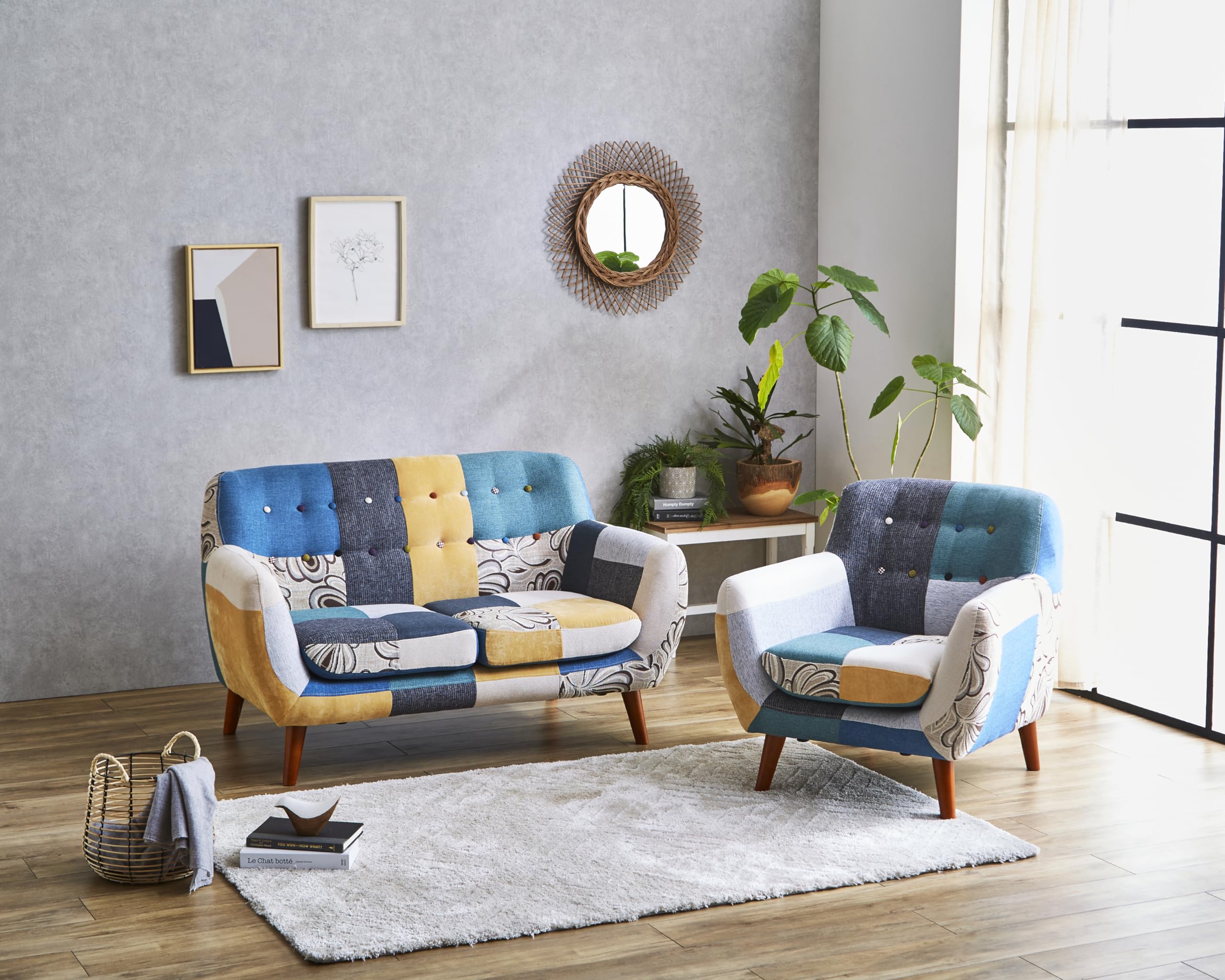 C46 フランフラン ナビア パッチワーク1人掛ソファ グリーン C46