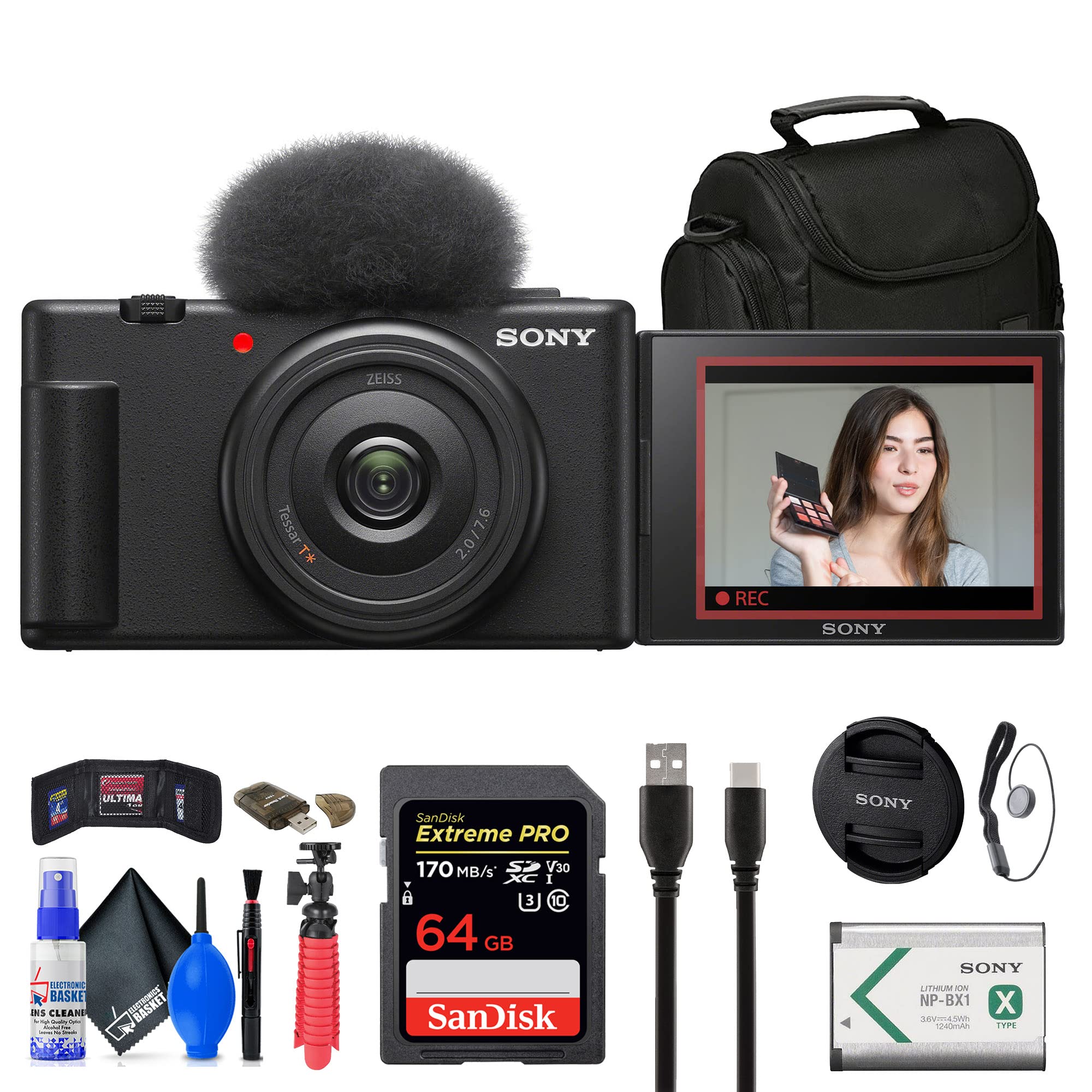 Amazon.com : Sony ZV-1F Vlogging Camera (Black) (ZV1F/B) + Case +