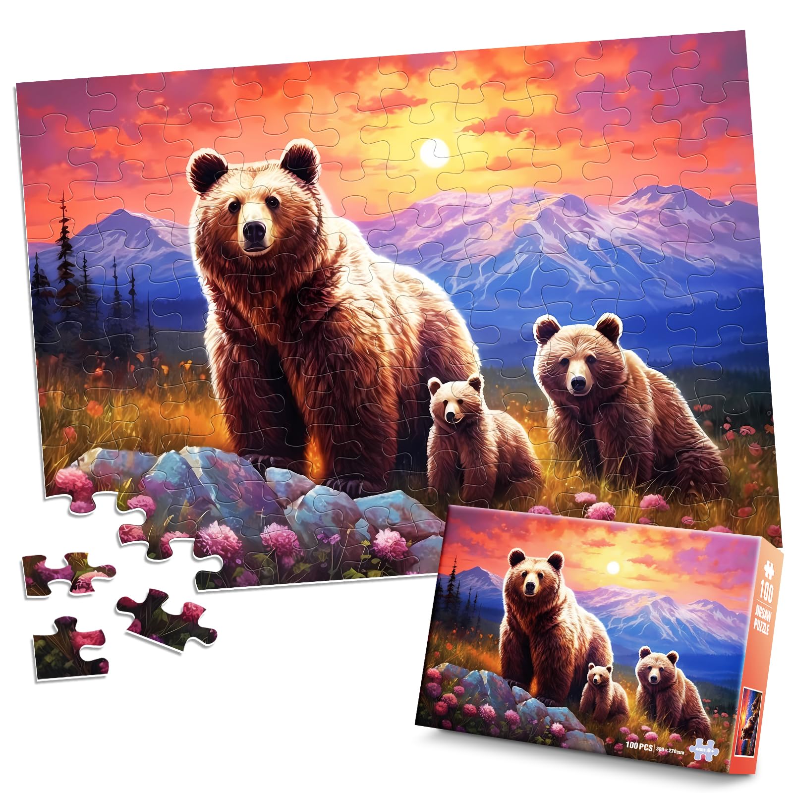 Amazon | 100ピース パズル 4~6歳 ヒグマ ファミリーパズル 6~8歳 8歳