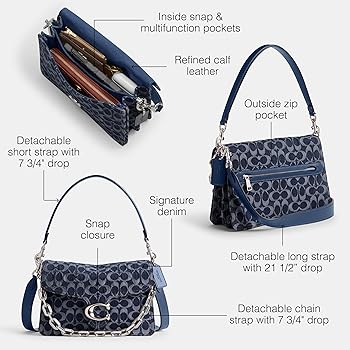 COACH Womens Chain Tabby Shoulder Bag In Signature Denim Deep Blue