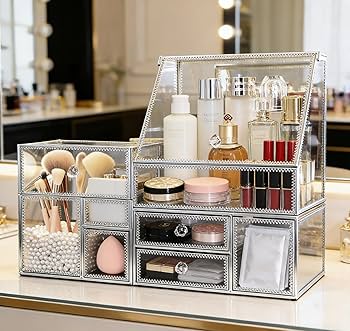 Amazon.co.jp: バニティ用ガラスメイクアップ オーガナイザー