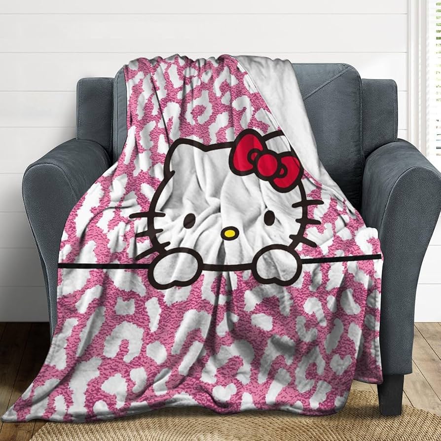 Amazon｜ブランケット ハローキティピンクのヒョウ柄 毛布 膝掛け