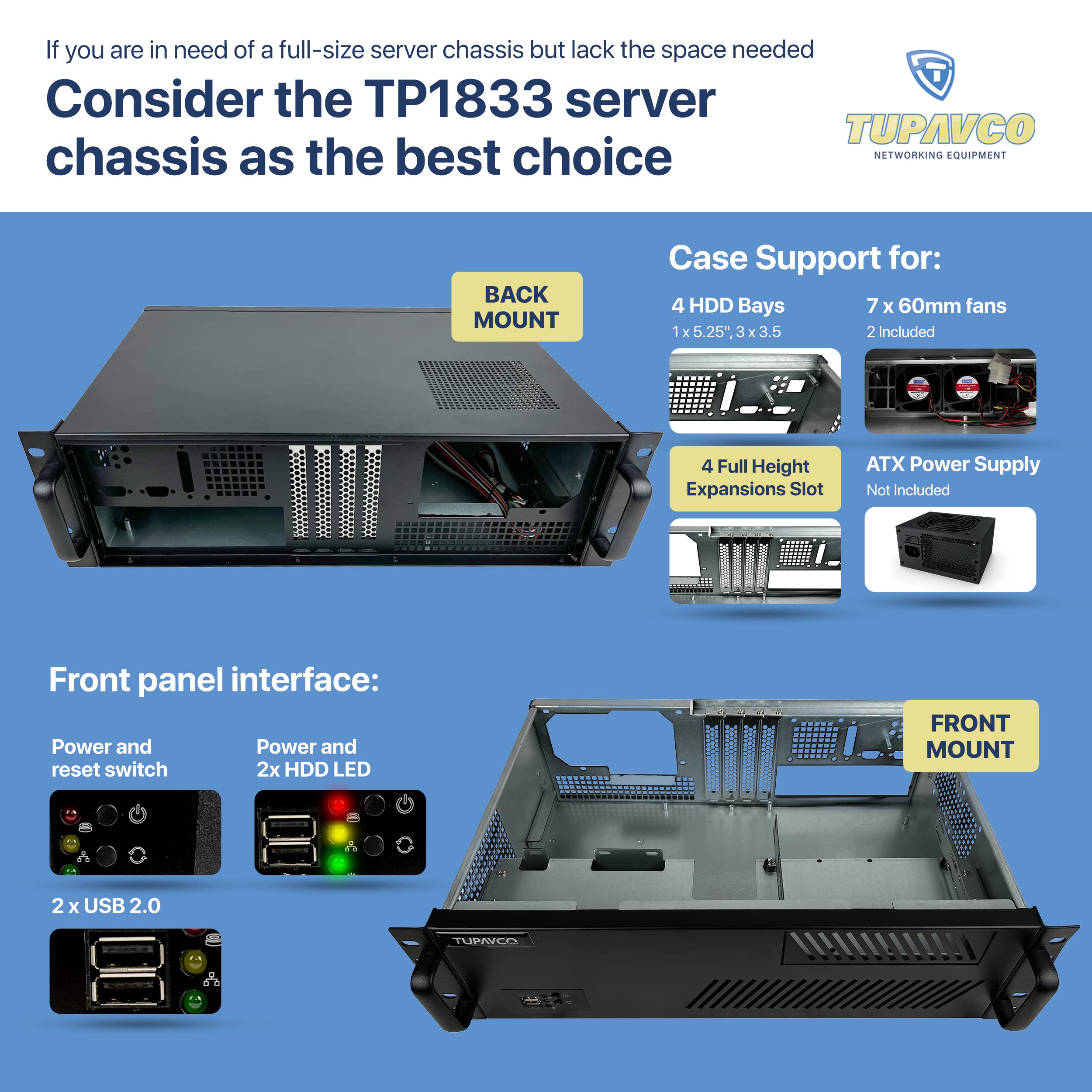 Amazon.co.jp: 3Uサーバーシャーシ - コンパクトな深さ12インチ、19