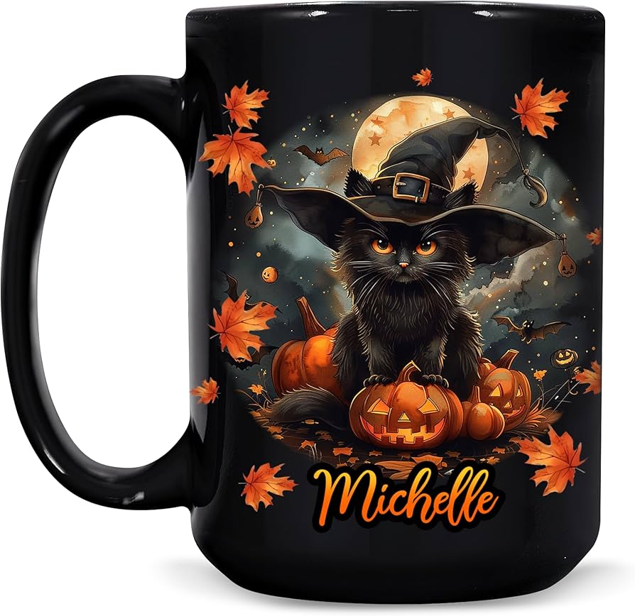 Amazon.com: Hyturtle Personalized Halloween Black Cat Mug - Black