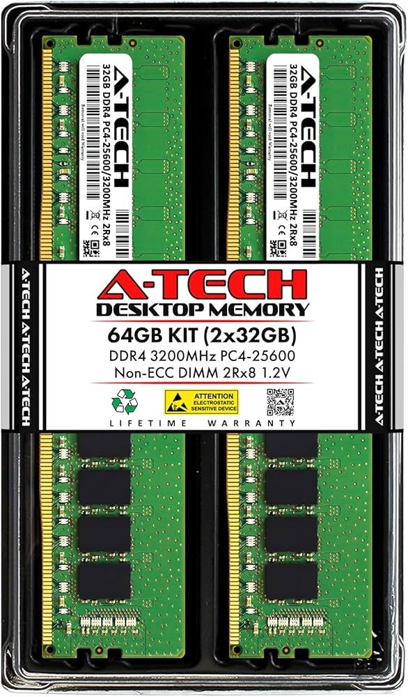 A-Tech 64GB (2x32GB) DDR4 3200 MHz UDIMM PC4-25600 (PC4-3200AA