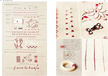 フランス アンティーク 赤糸&白糸 サンプラー 刺繍 ガラス入り 額入り