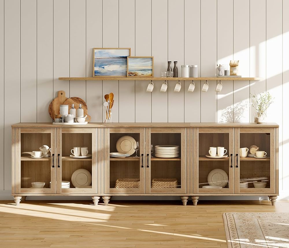 WAMAPT Sideboard Buffet Cabinets with 6-Glass Door, Large Kitchen
