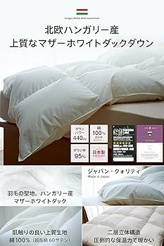 Amazon｜羽毛布団 シングル ハンガリー産 ホワイト マザーダックダウン