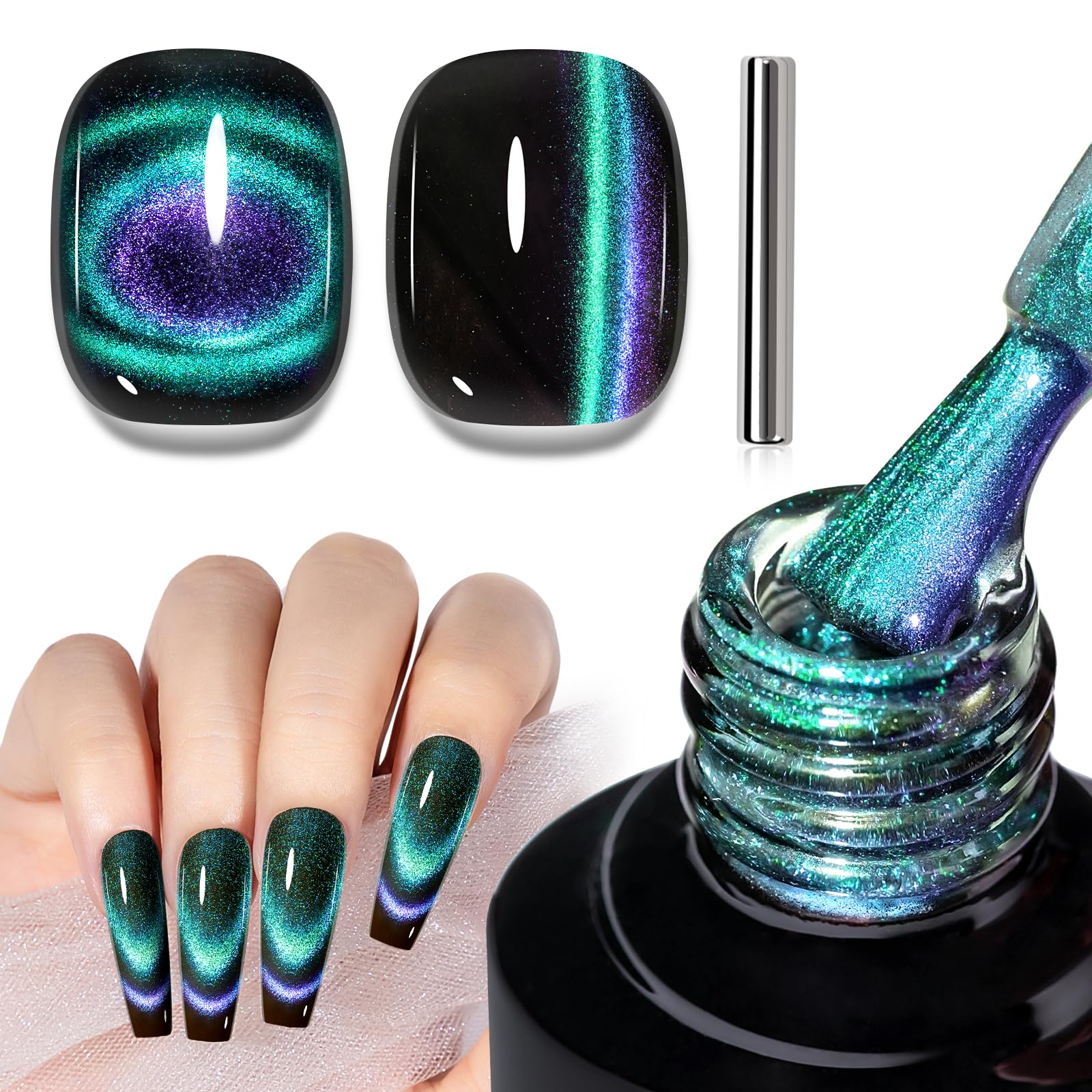 MIZHSE 9D Cat Eye Gel Nail Polish, Chameleon Holographic Galaxy