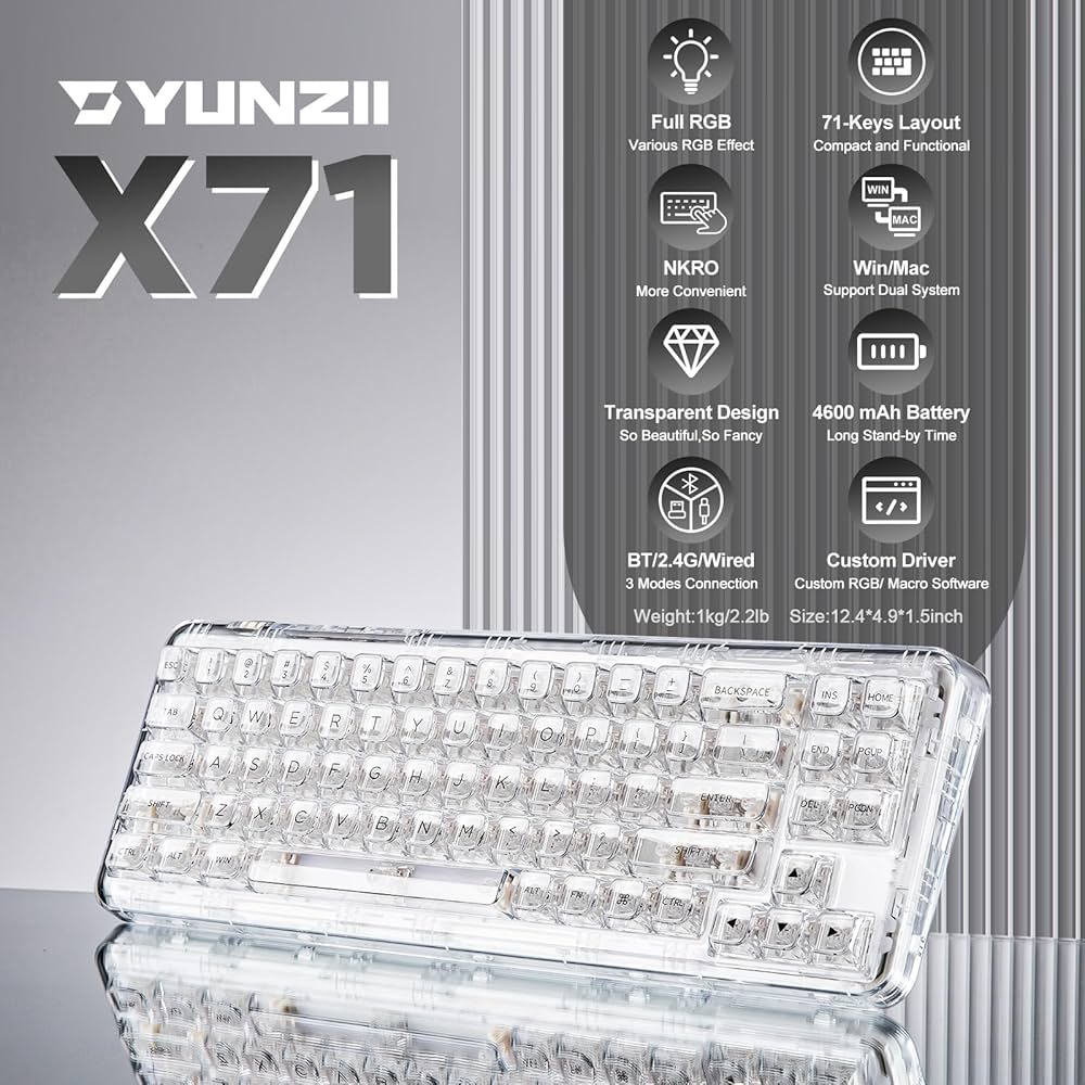 Amazon | YUNZII X71 メカニカルゲーミングキーボード 透明キー