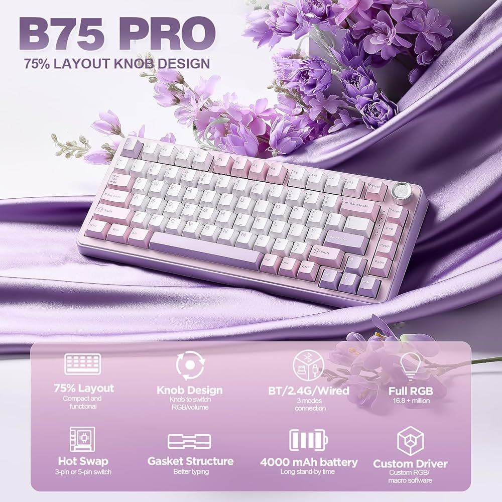 Amazon | YUNZII B75 PRO 75% ガスケットゲーミングキーボード 無線