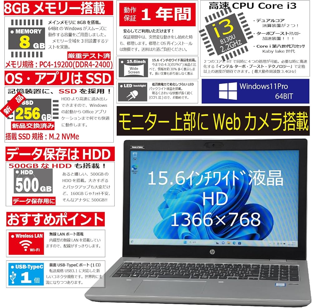 Amazon.co.jp: 中古パソコン HP ProBook 650 G4 Windows11 ノートPC 一