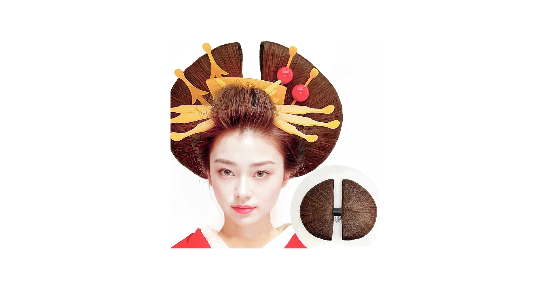 Amazon.co.jp: 花魁 ウィッグ 髷 ライトブラウン ヘアピース 髪飾り