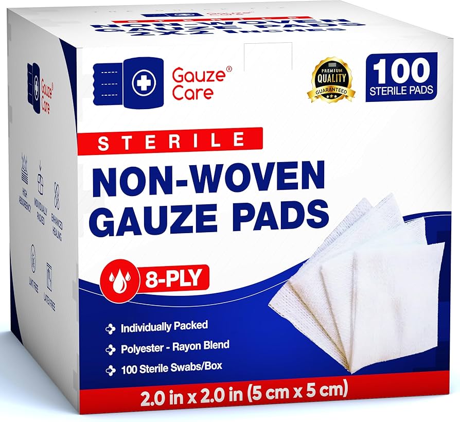 Amazon.com: Non-Woven Sterile Gauze Pads 2x2 Pack of 100| 8 ply