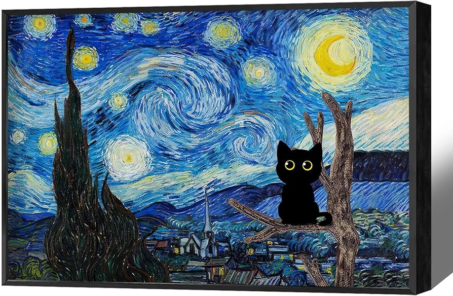 Amazon.co.jp: NONPAI ファン・ゴッホ 星月夜猫 キャンバスウォール