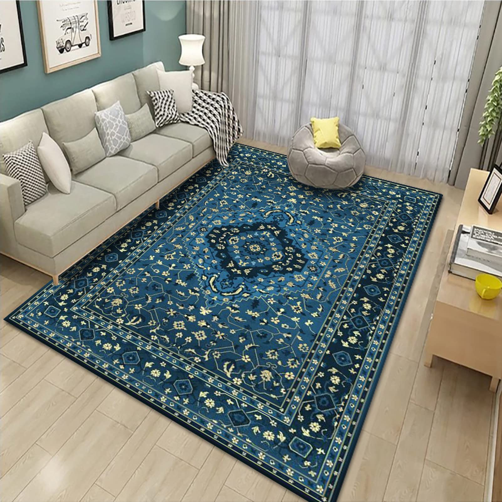 Amazon｜ペルシャ絨毯風 ペルシャ柄 ブルー 洗える カラー ラグ
