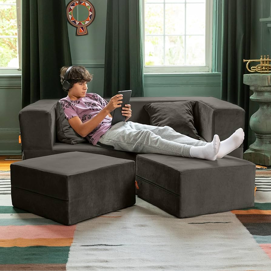 Amazon.com: Jaxx Zipline Convertible Sleeper Loveseat & Ottomans