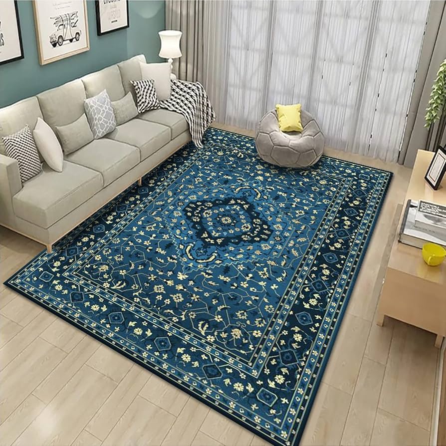 Amazon｜ペルシャ絨毯風 ペルシャ柄 ブルー 洗える カラー ラグ