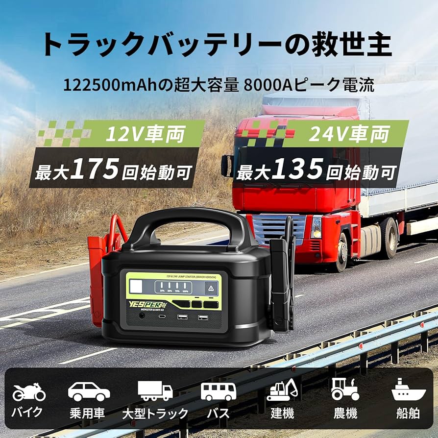 Amazon | YESPER ジャンプスターター 12V/24V車用 プロ 大型トラック