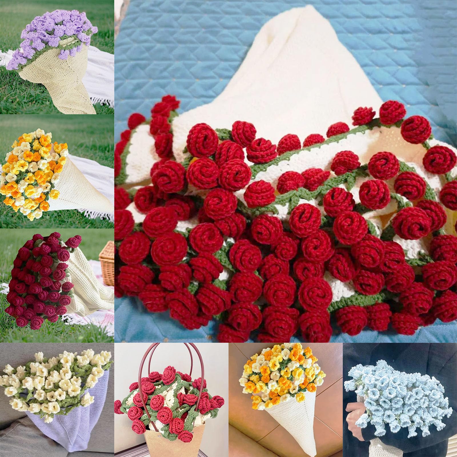 Amazon｜ローズブーケブランケット かぎ針編み ハンドメイド 軽量