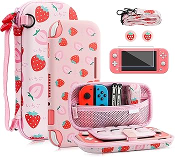 FANPL Case for Nintendo Switch Lite, Cute Pink Strawberry Carrying