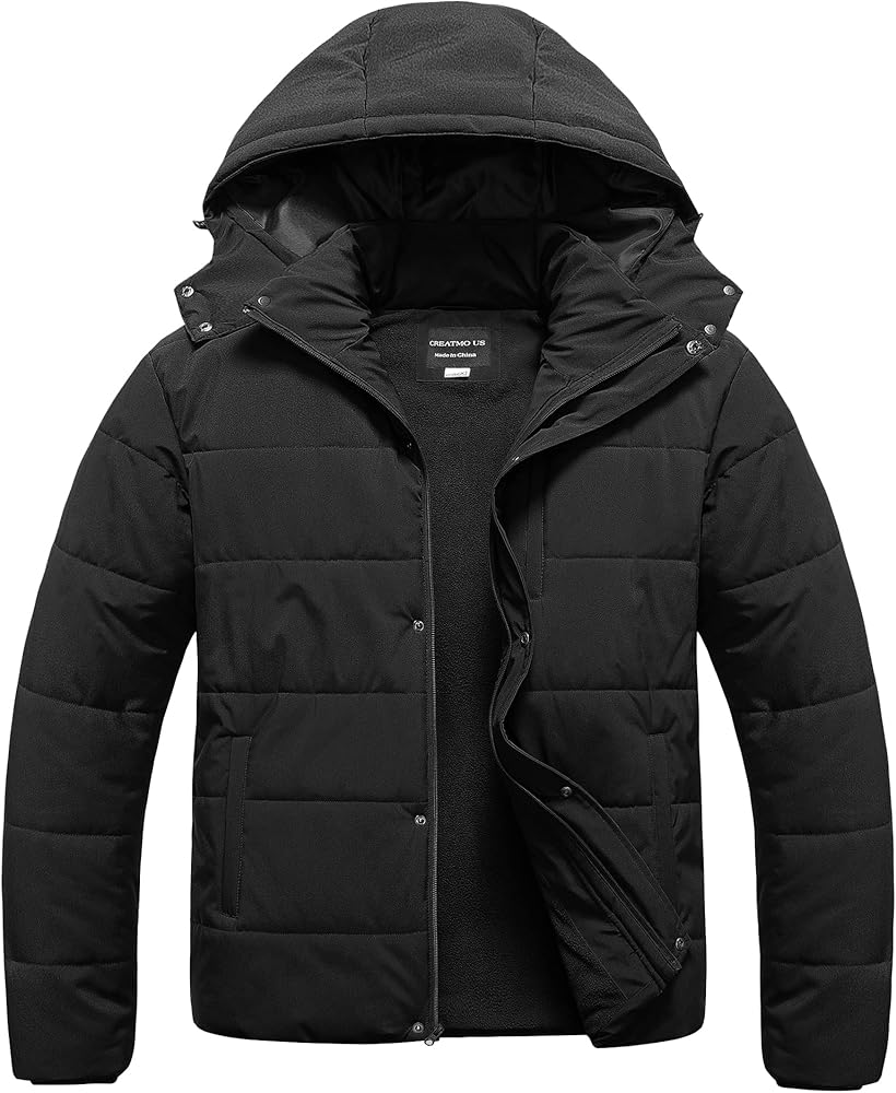 CREATMO US Men's Big and Tall Winter Warm Heavy Hooded Parka
