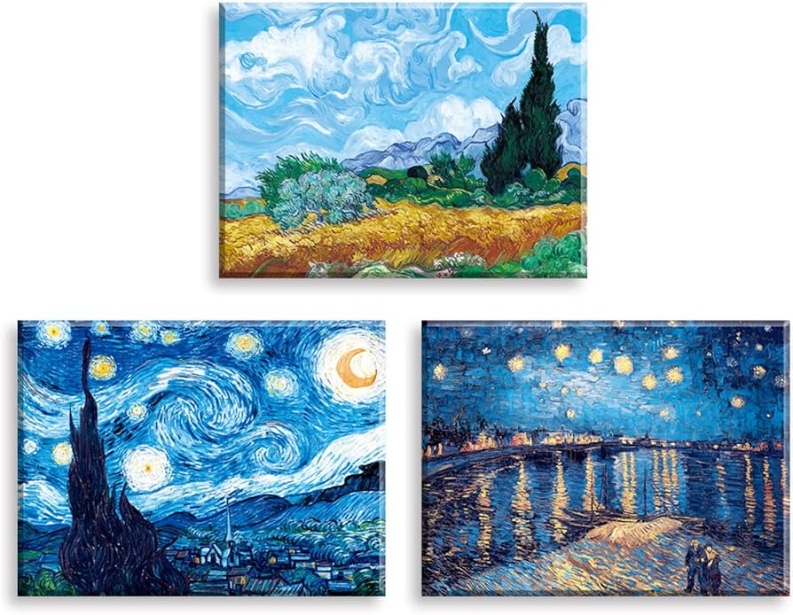 Amazon.co.jp: PIY PAINTING キャンパス絵画『星空の夜、麦畑の柏複製