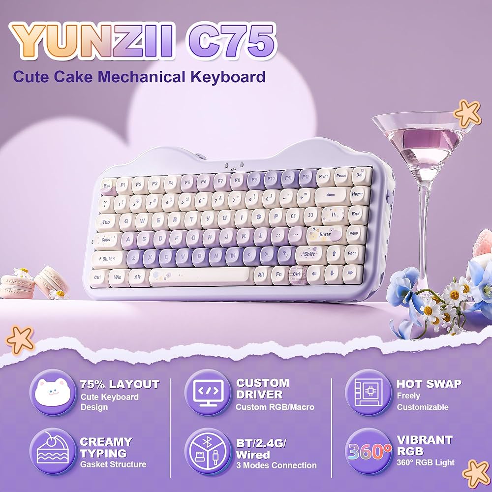 Amazon | YUNZII C75 ワイヤレス メカニカルキーボード 75%レイアウト