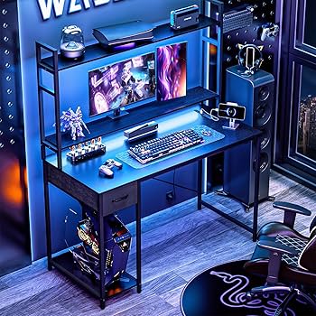 Amazon | WASAGUN パソコンデスク 収納棚付き ゲーミングデスク 幅