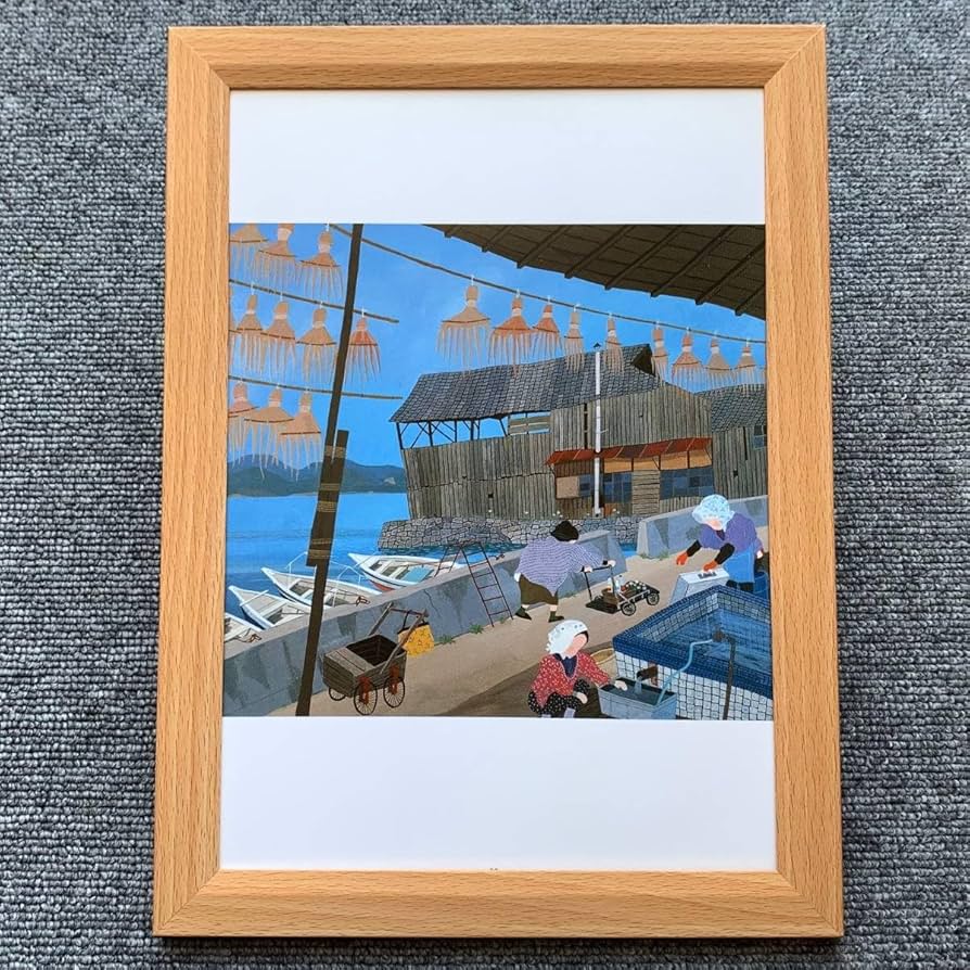 Amazon.co.jp: □原田泰治『干しだこ 広島県瀬戸田町』B5サイズ 額入り