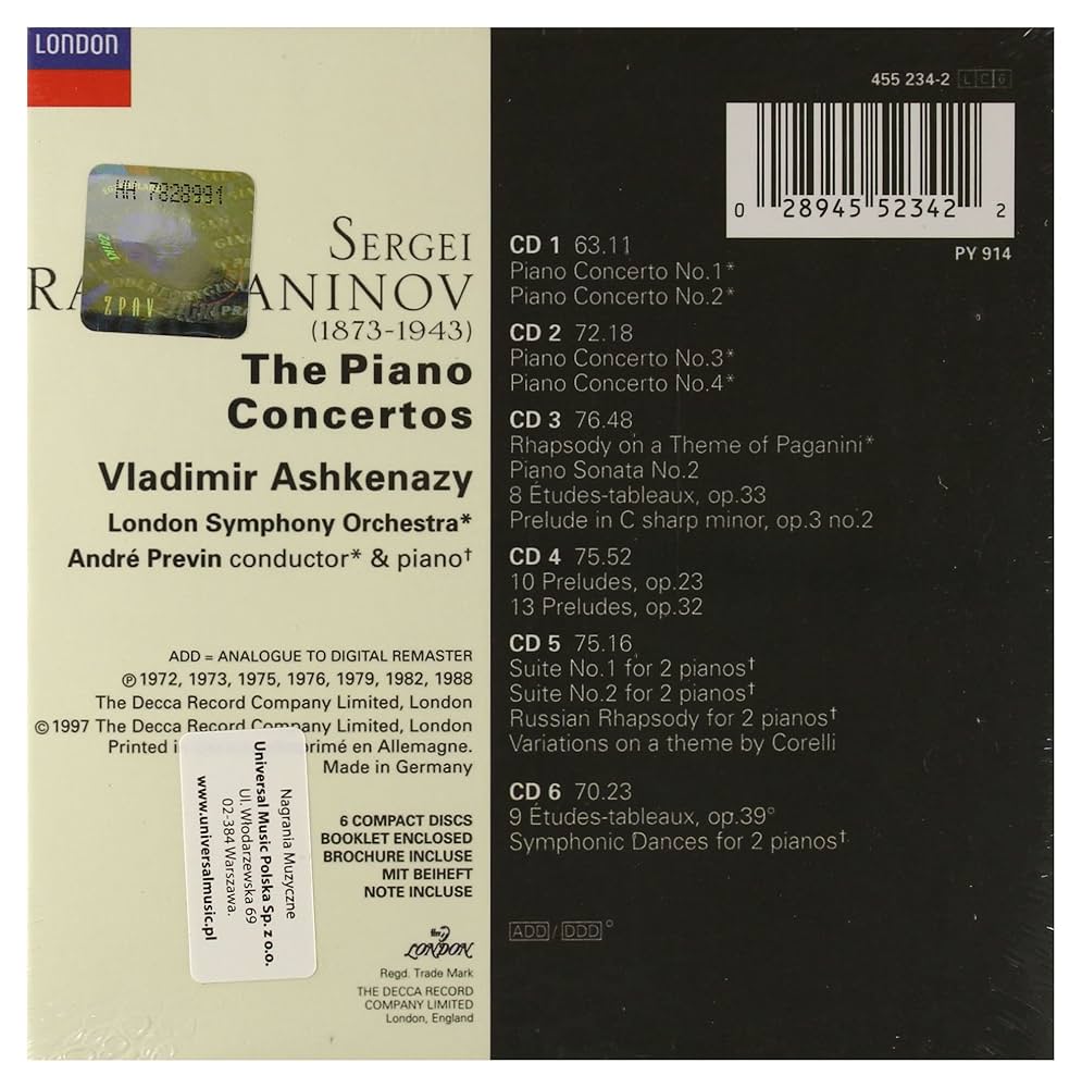 Sergei Rachmaninov - Piano Concertos; Suites; Preludes [6 CD Box